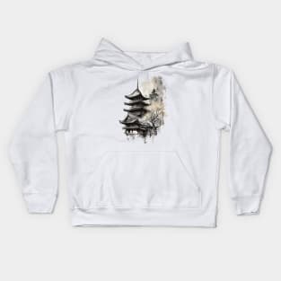 Japanese Architecture Sumi-E Kids Hoodie